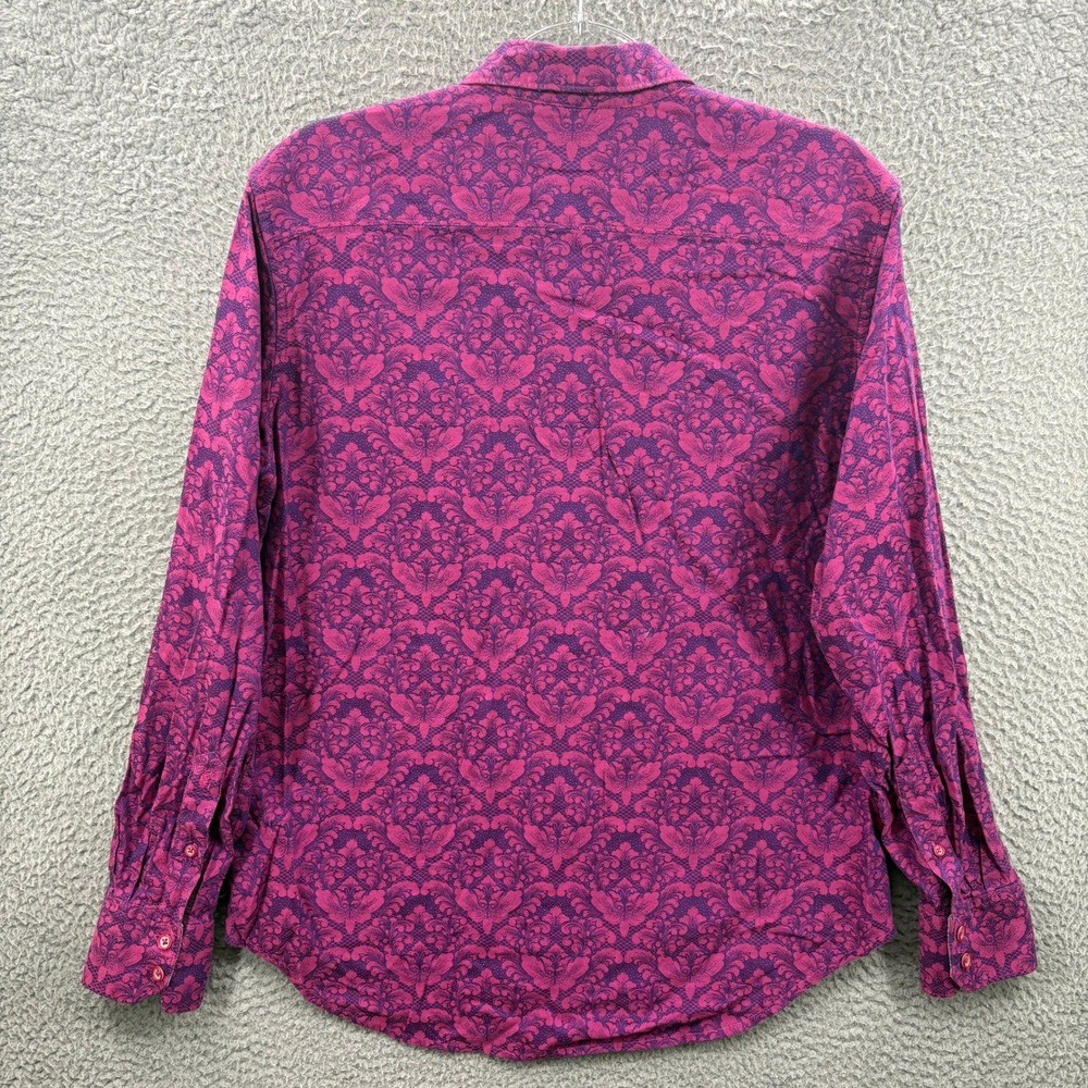 Robert Graham Button Up Shirt Mens Medium Purple Damask Paisley Long Sleeve - Picture 10 of 11